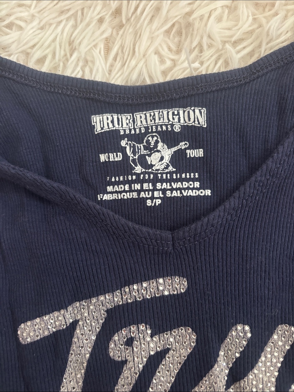 True Religion Navy Tank with Rhinestone 'True Class' Script - Picture 3 of 3